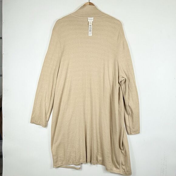 Chico's Womens 4 XL 18 Tan White Stripe Reversible Knit Duster Cardigan Sweater - Picture 7 of 9